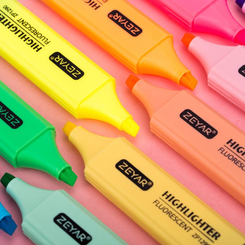 ZEYAR Highlighter, Chisel Tip Marker Pen, AP Certified, Assorted Colors, Water Based, Quick Dry (12 Colors) - Image 5